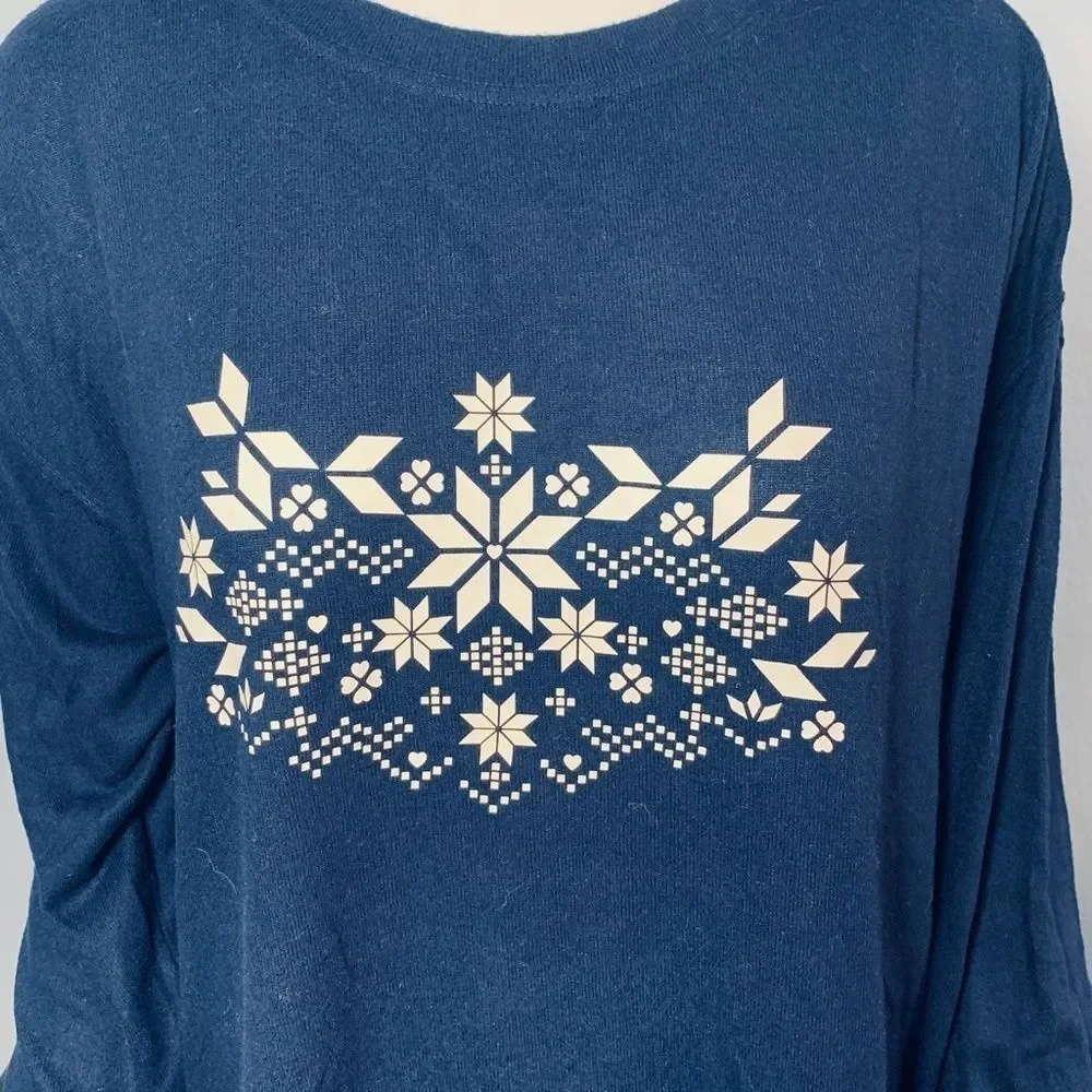 NWT BP from Nordstrom Cozy Lounge Top M navy Snowflake - Picture 3 of 15